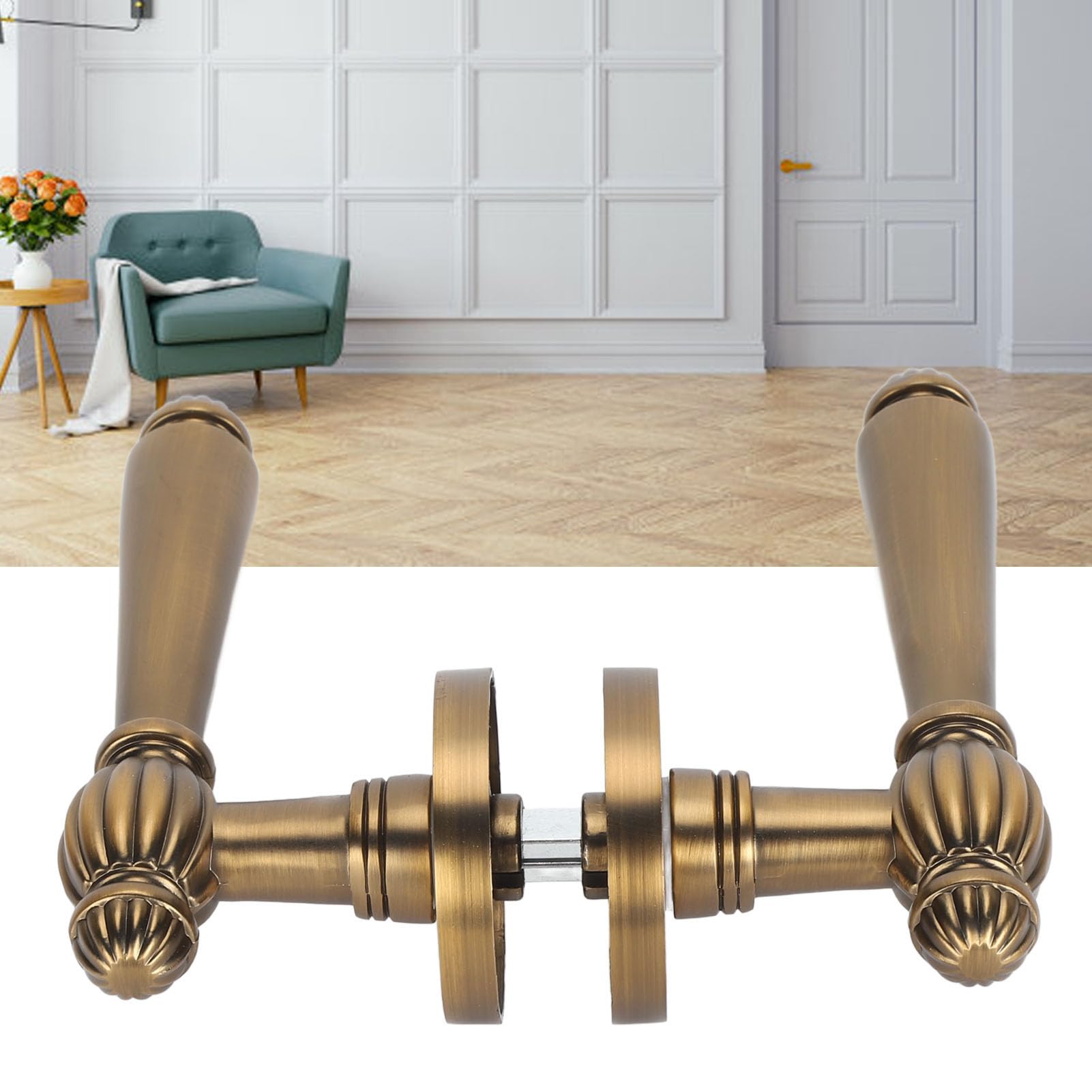 Fafeicy Cerradura Manija Puerta Interior Silenciosa Bronce con Núcleo Cobre Diseño Dorado Antiguo para Hogar Interior Decoración Moderna