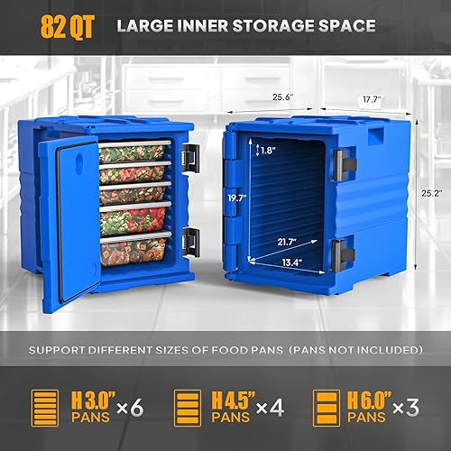 Miniatura 4 de ROVSUN 82QT/109 QT - Transportador de alimentos aislado, calentador de alimentos con ruedas, hebillas dobles y asas, cajas calientes apilables para