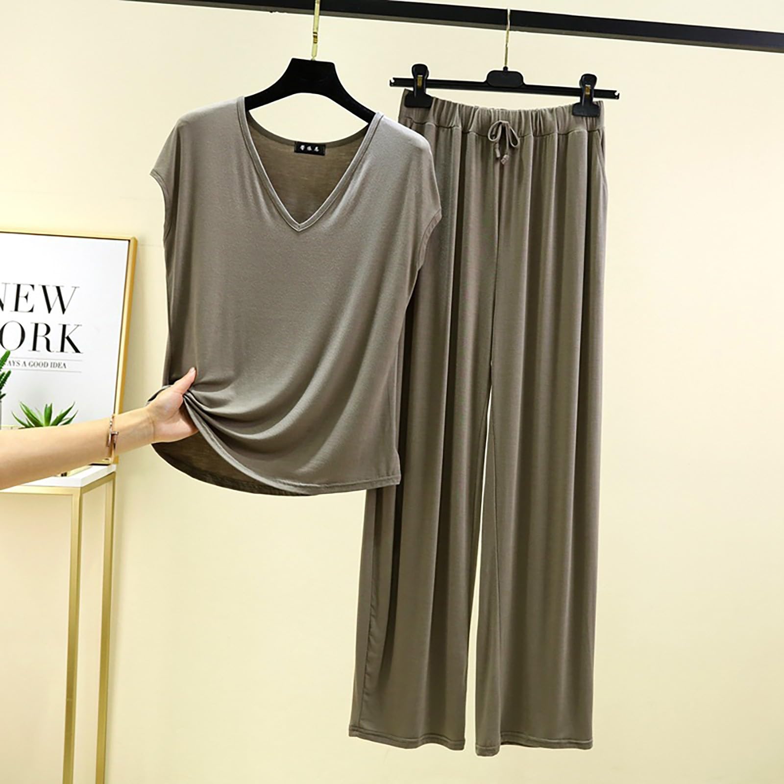 Pijama Mujer Verano Algodón Largo,Conjunto Lencería Satén Mujer Caraco Short