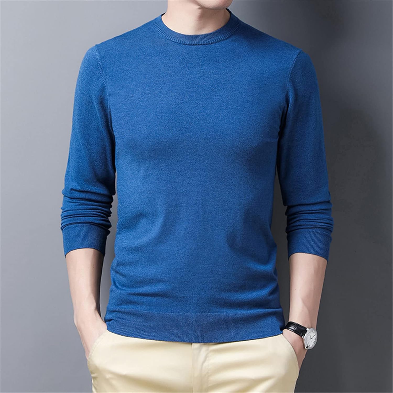 Men's Slim Fit Crewneck Sweater Fall Winter Long Sleeve Warm T-Shirts Pullover Tops Casual Knitted Ribbed Solid Sweaters (Light Blue,4X-Large) : Beauty & Personal Care