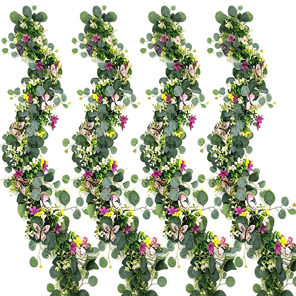 Guirlande d'eucalyptus artificielle 1,8 m a feuillage dense et flexible x4