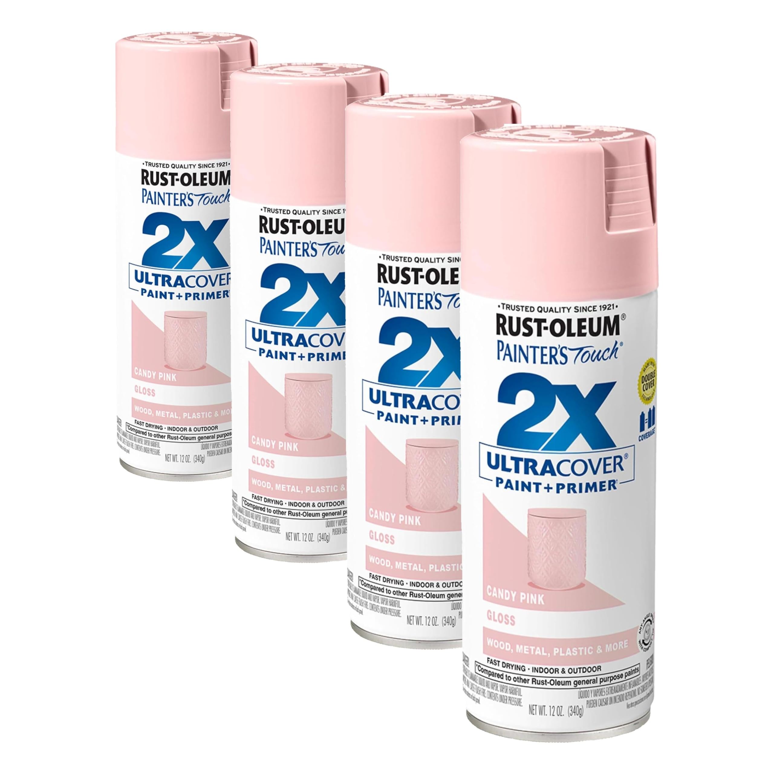Rust-Oleum 334028 Painter's Touch 2X Ultra Cover Spray Paint, 12 oz, Gloss Candy Pink (Pack of 4)