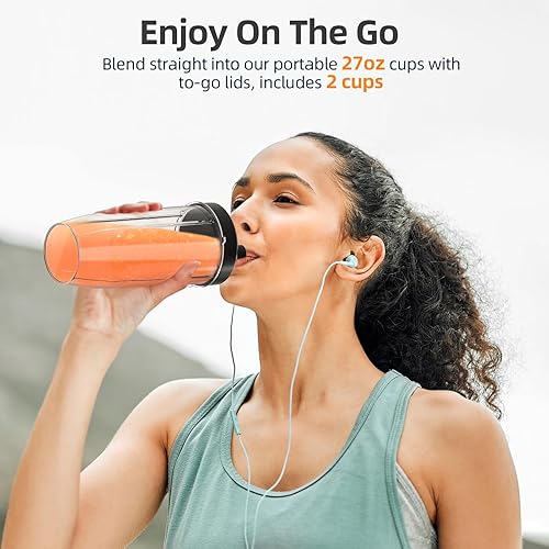Miniatura 4 de Licuadora de batidos, licuadora personal de 1300 W para batidos, batidos y extracciones de nutrientes con 2 botellas portátiles sin BPA de 27 onzas