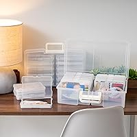 Vista 4 de IRIS USA 4 x 6 pulgadas, fabricado en Estados Unidos, paquete de 2 organizadores de fotos y caja de almacenamiento de imágenes con asa, 12 fundas