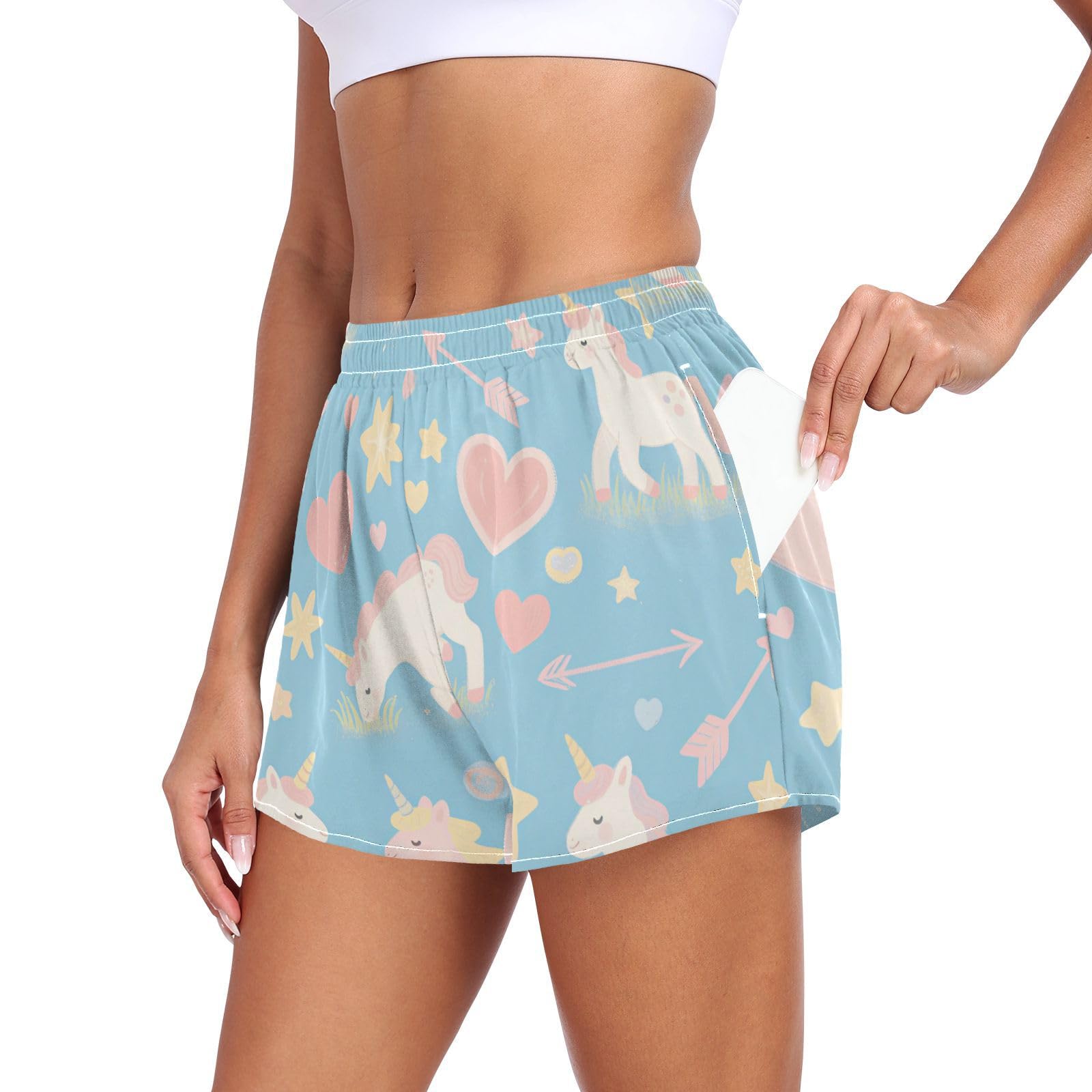EtherSpher Cute Cartoon Pink Unicorns Women's Athletic Shorts with Pockets Lady Bike Shorts for Golf Swim Bike Yoga Jog ropa para hacer ejercicio L