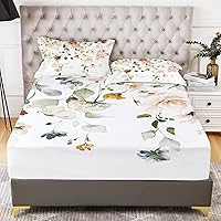 Vista 24 de YIYEA Sábana Bajera con Funda de Almohada, Sábana Bajera Ajustada de Microfibra Cepillada Doble Premium, Bolsillo Profundo de 40.6 cm, Ultra Suave