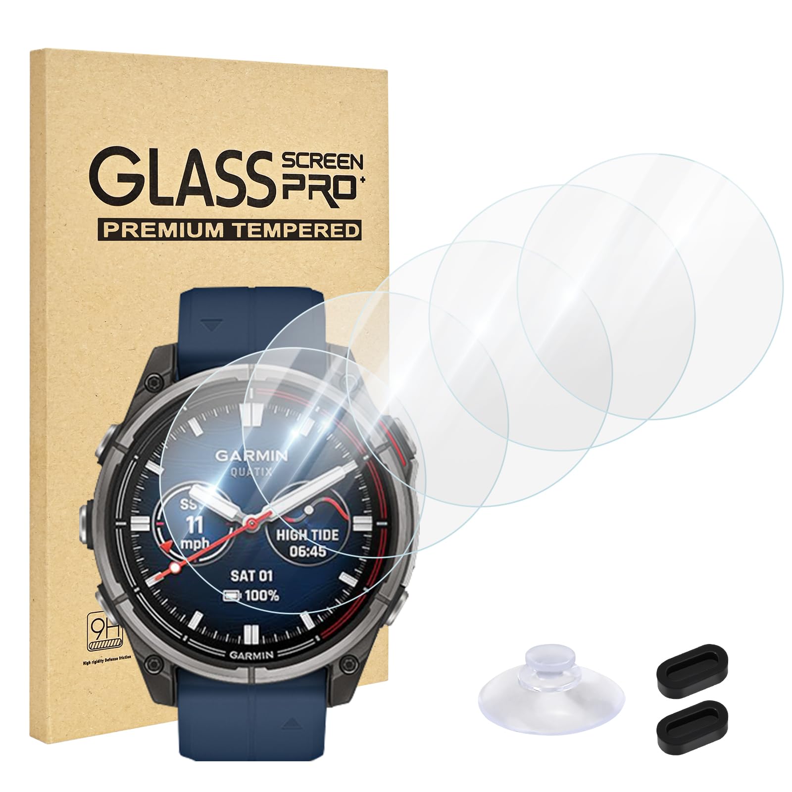 5 Pack Smartwatch Screen Protector for Garmin Quatix 8/Tactix 8 51mm, Charger Port + Invisible HD Clear 9H Tempered Glass Protective Film, Anti-Scratch & High Sensitive & Bubble Free