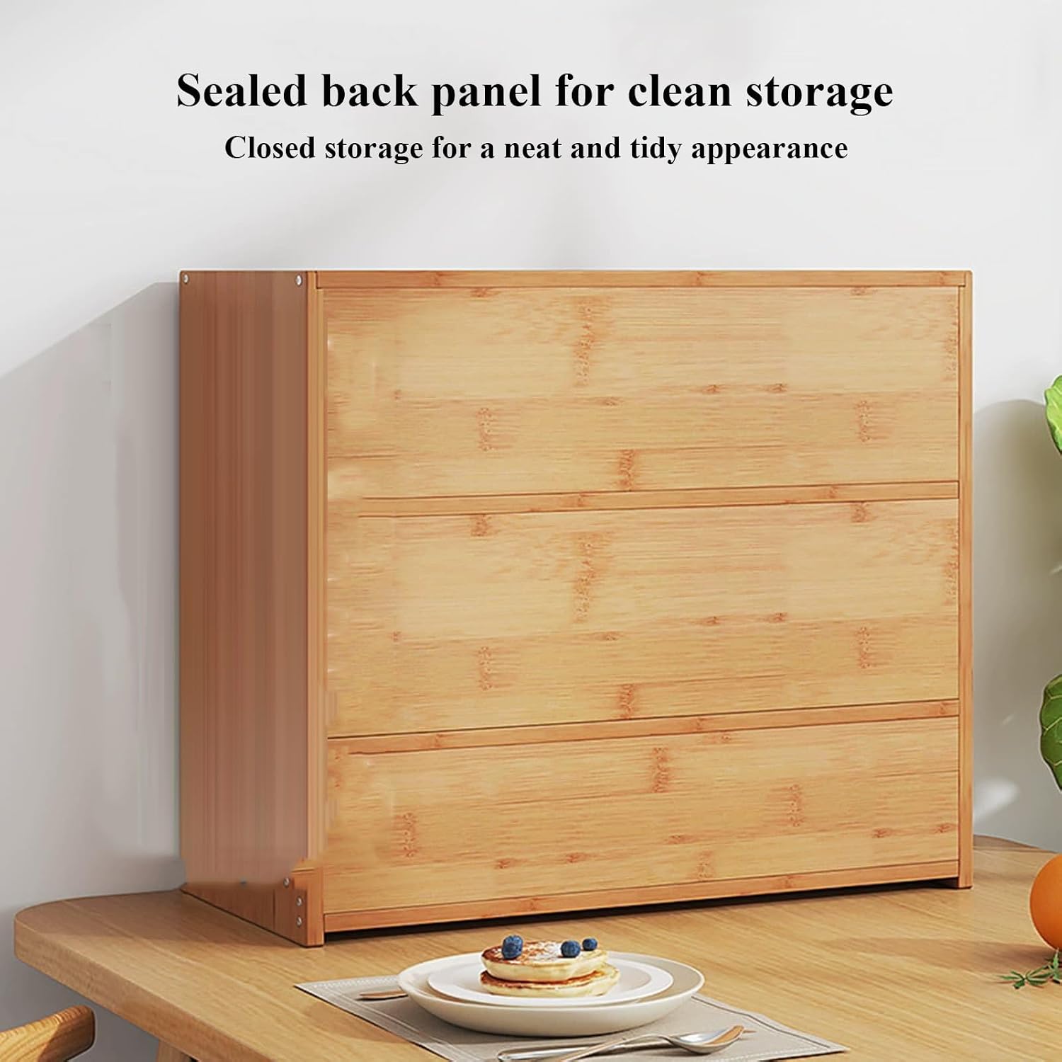 2 Tier Coffee Station Organizer, Sliding Acrylic Door Wooden Mug Holder Countertop, Storage Cabinet with Metal Handles, for Home Office(Wood,3 Layers)
