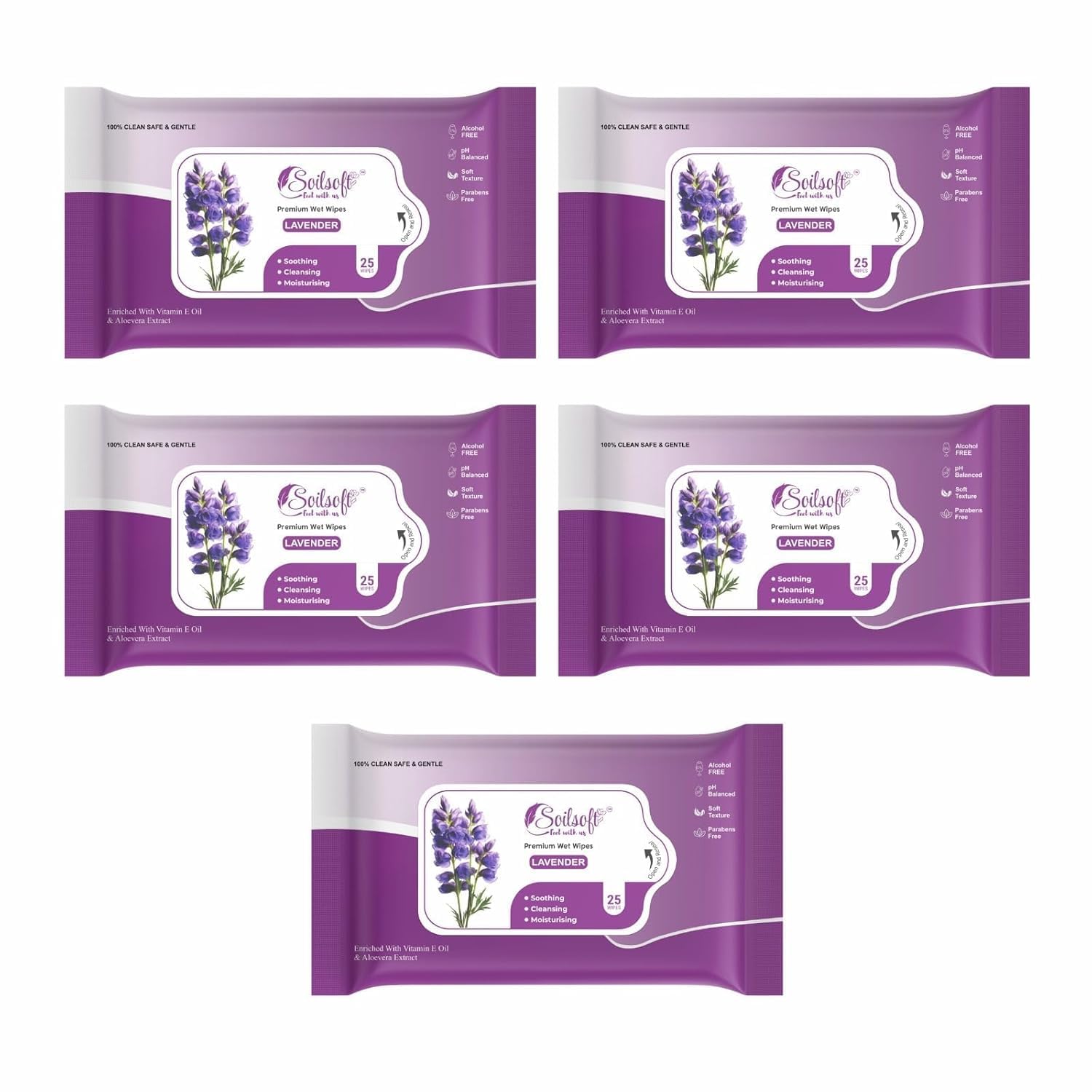 Soilsoft Lavender Blossom Wet Wipes 25 Sheets | Alcohol Free Face & Hand Cleansing Wipes | pH Balanced Soft Moisturising Wipes | Travel Size Gentle Skin Care Resealable Pack (Pack of 3)-image-41