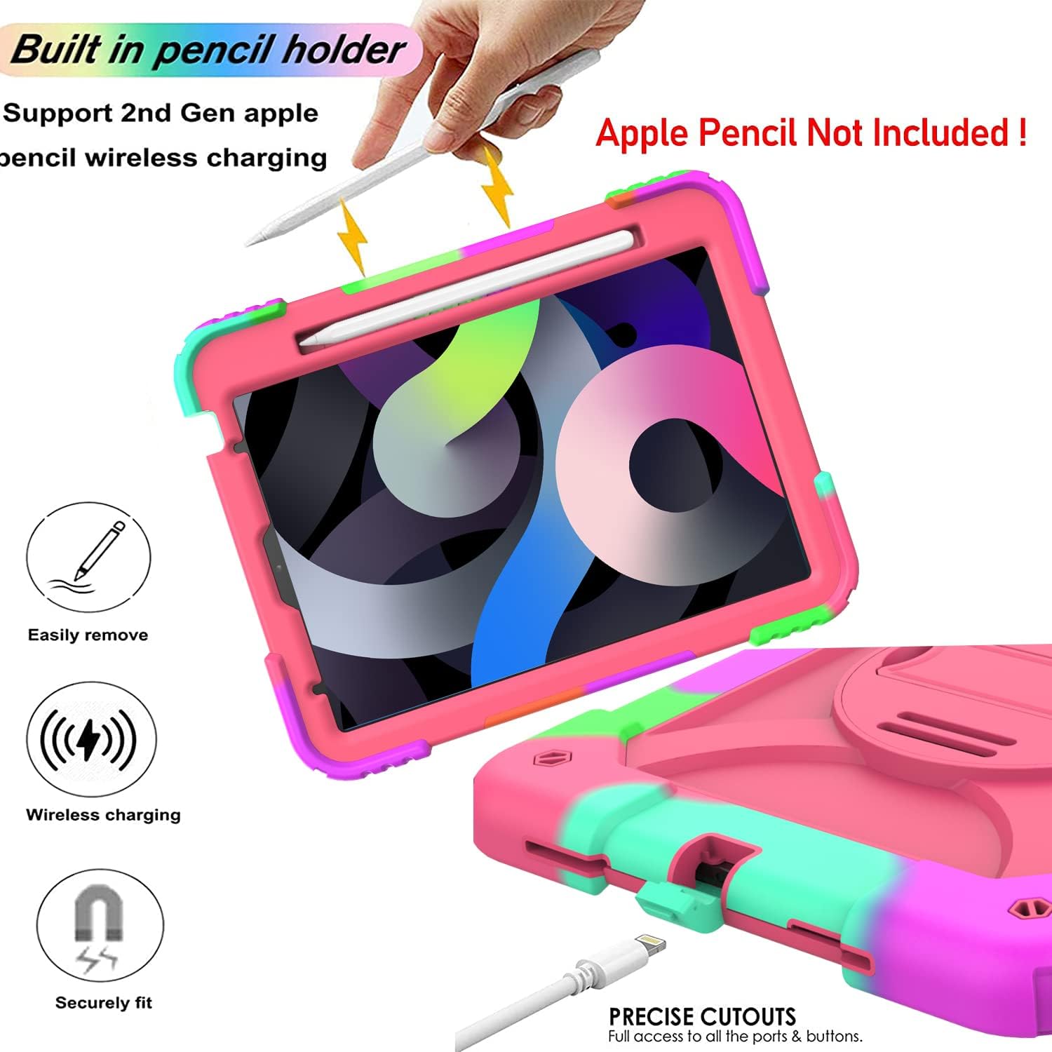 BMOUO iPad Air 5th/4th Generation Case (2022/2020), iPad Pro 11 Case 2021/2020/2018, Shockproof [360 Rotating Stand] [Hand Strap] [Pencil Holder] Kids Case for iPad Air 5/4 10.9”, iPad Pro 11”, Rose