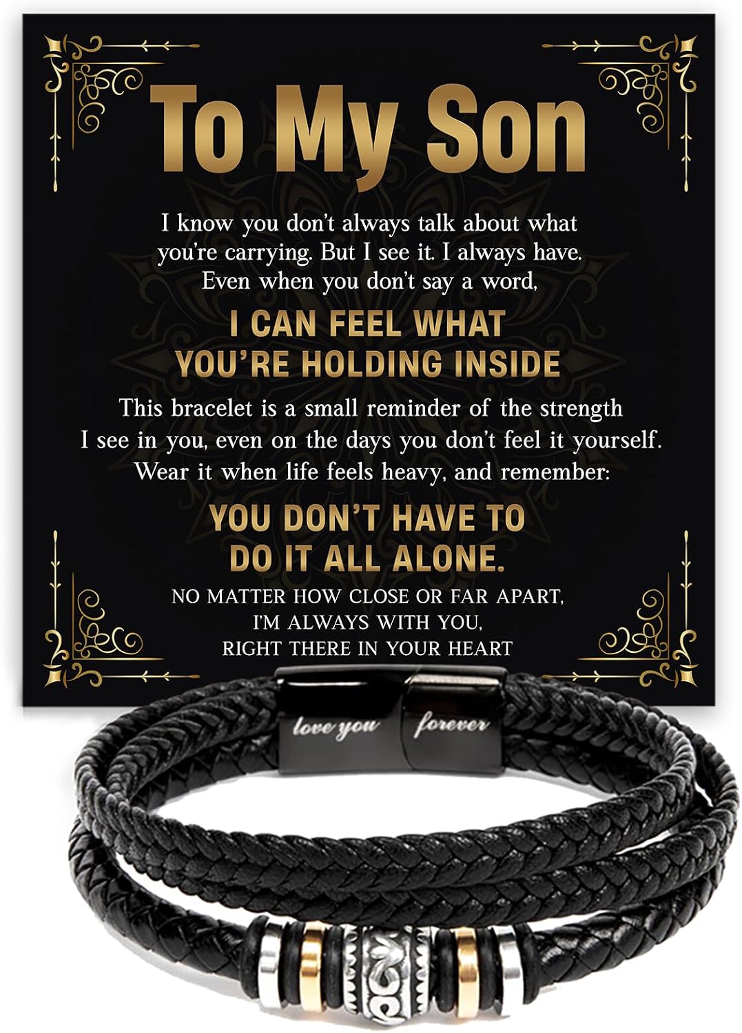 To My Son Braided Leather Bracelet, Inspirational Son Gift from Mom or Dad