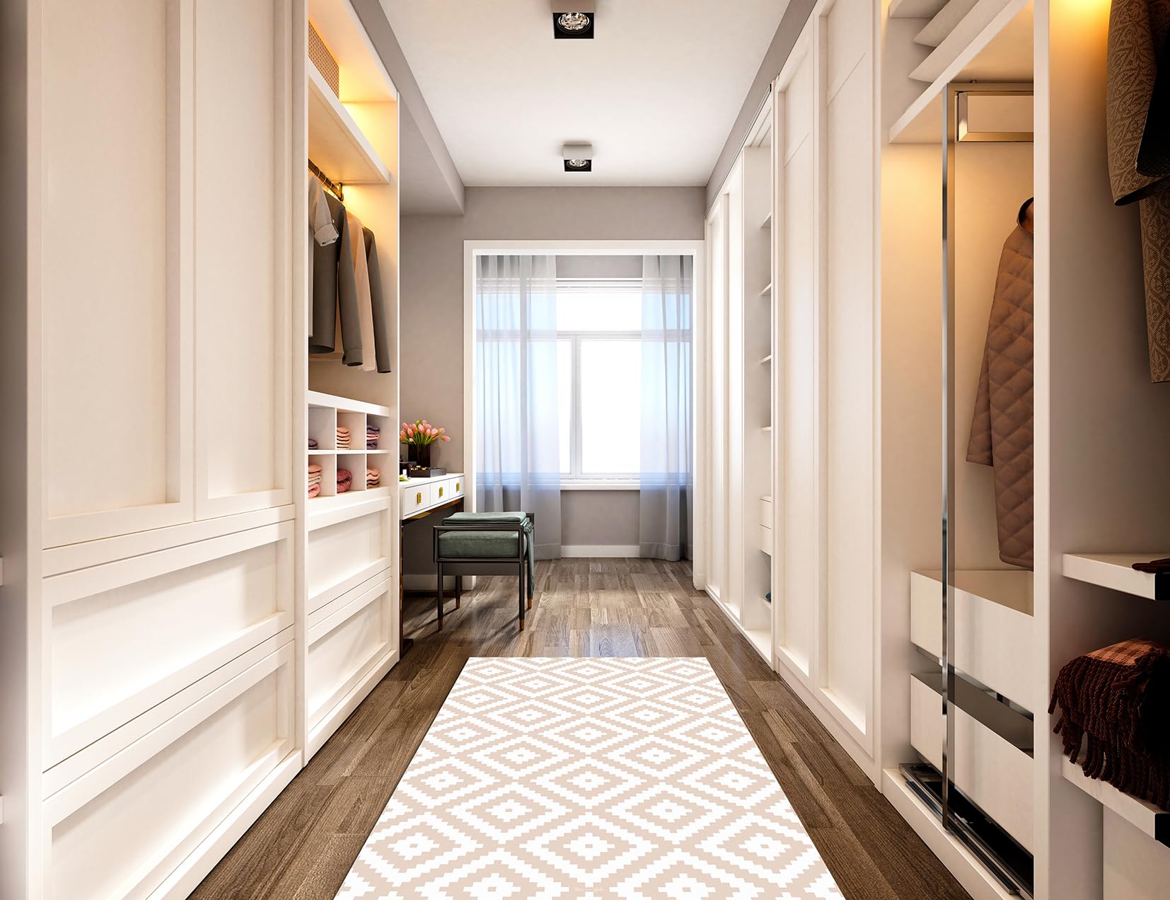 DobleUve Estudio Vinyl Teppich Geometrisch 08 | Beige | 100x100 cm | Waschbarer Rutschfester Küchenläufer | Vinylteppich | Vinylboden | Vinylteppich für Wohnzimmer