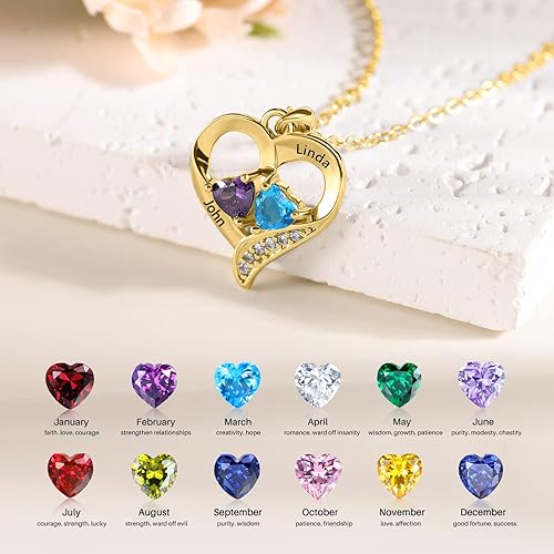 Miniatura 2 de Lam Hub Fong Collar con nombre para mujer, regalos personalizados para el día de la madre, collar de piedra natal para madre e hija, regalos