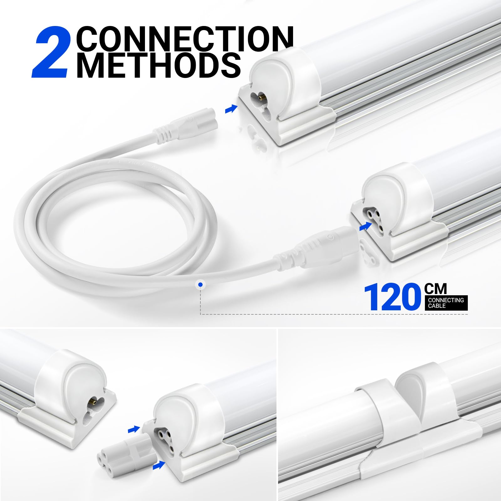 Barrina Lot de 2 lampes T8 Batten Light 117 cm, 36 W, 4200 lm, blanc froid 4000 K