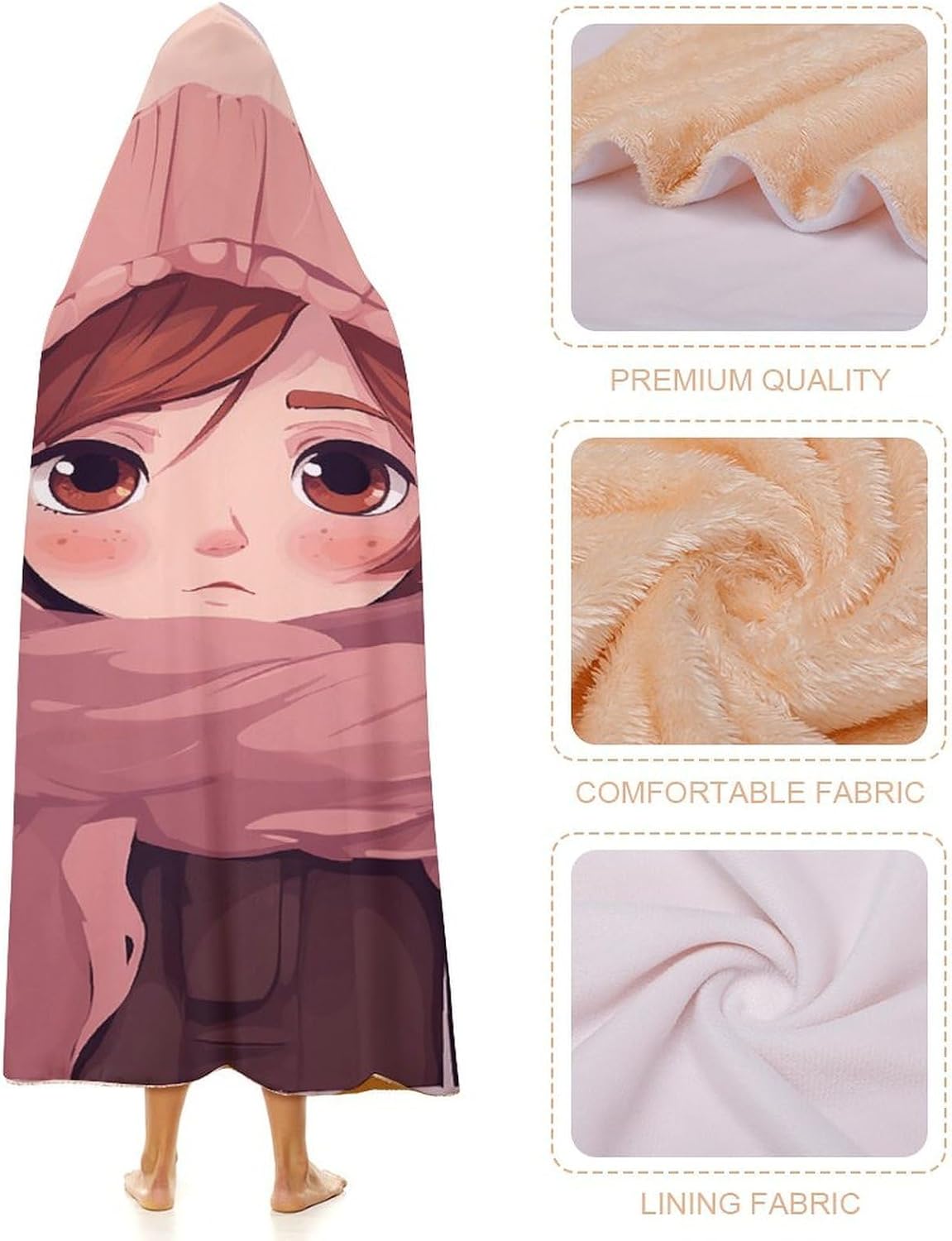 Girl with Scarf Hooded Blanket Cozy And Functional,Wearable Blanket Hoodie for Women Men,Blanket Poncho Presents50 x60