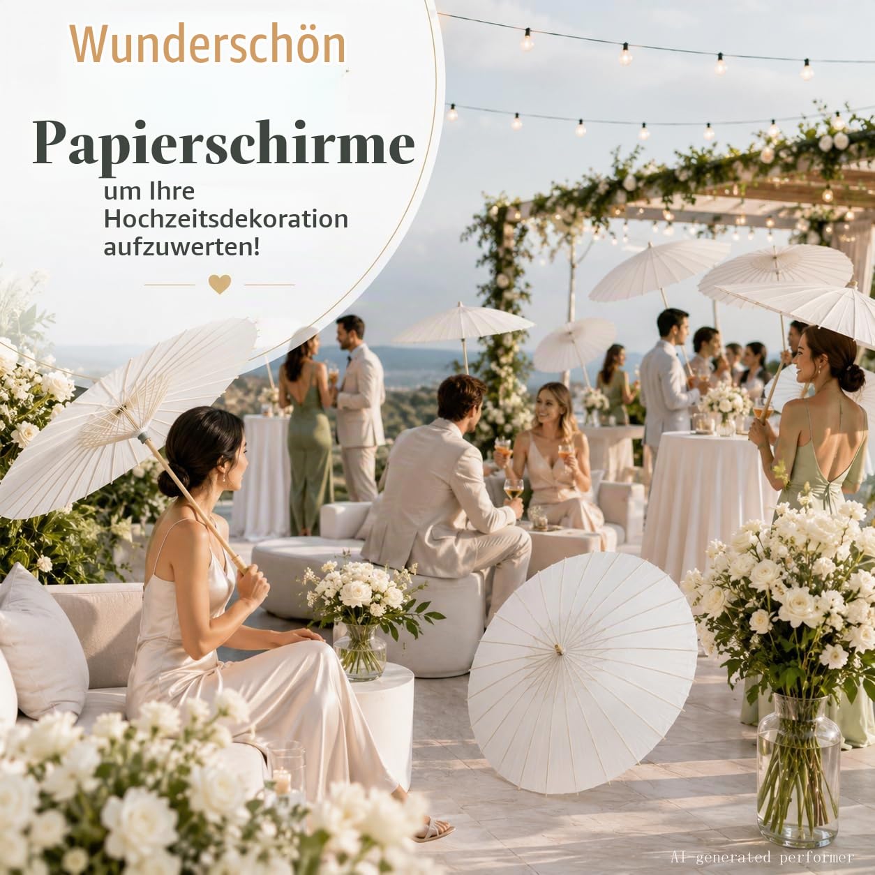 HOOMUU Paper Umbrellas for Weddings - Chinese Japanese White Paper Parasol for Women