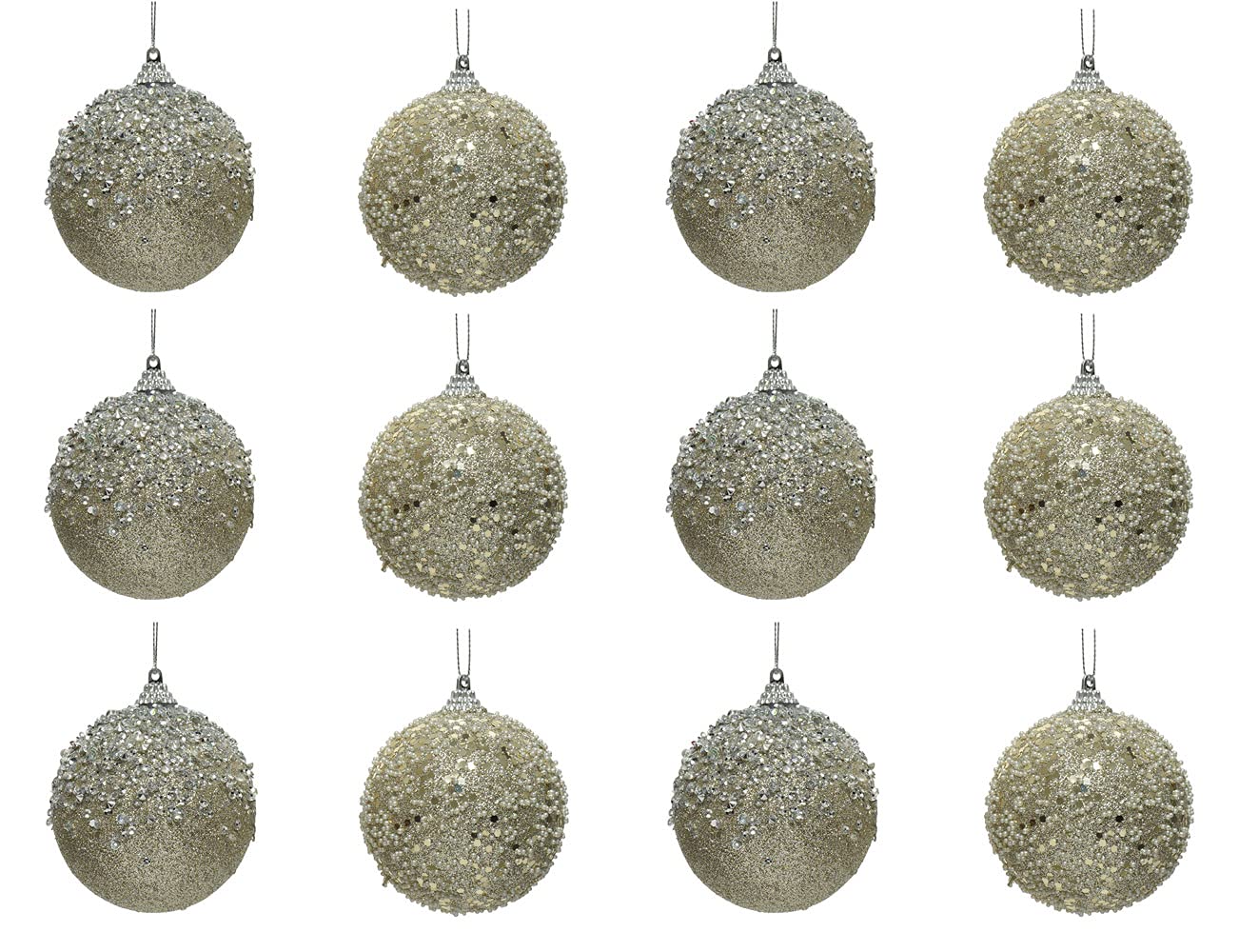 Decoris Bolas de Navidad, Decoración Navideña, Plástico, 8 cm x 12 Unidades, Irrompibles, con Cristales Brillantes