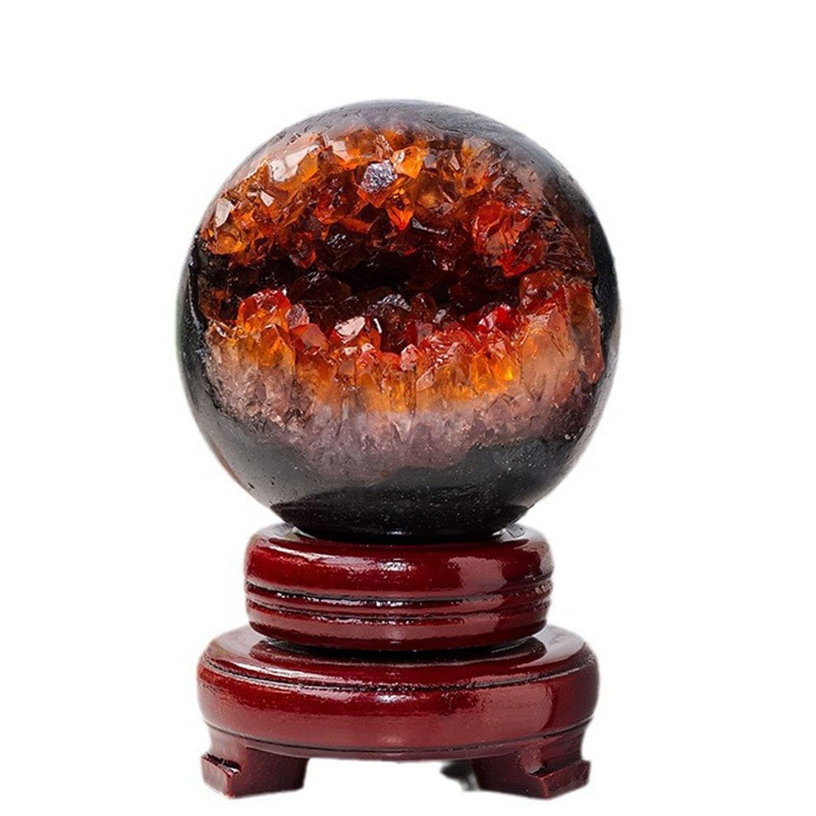 DPURPIWADY Citrine Druzy Geode Crystal Sphere Ball Feng Shui Ornament with Stand Stone for Home Decor Fengshui Accessories Divination,65-70mm