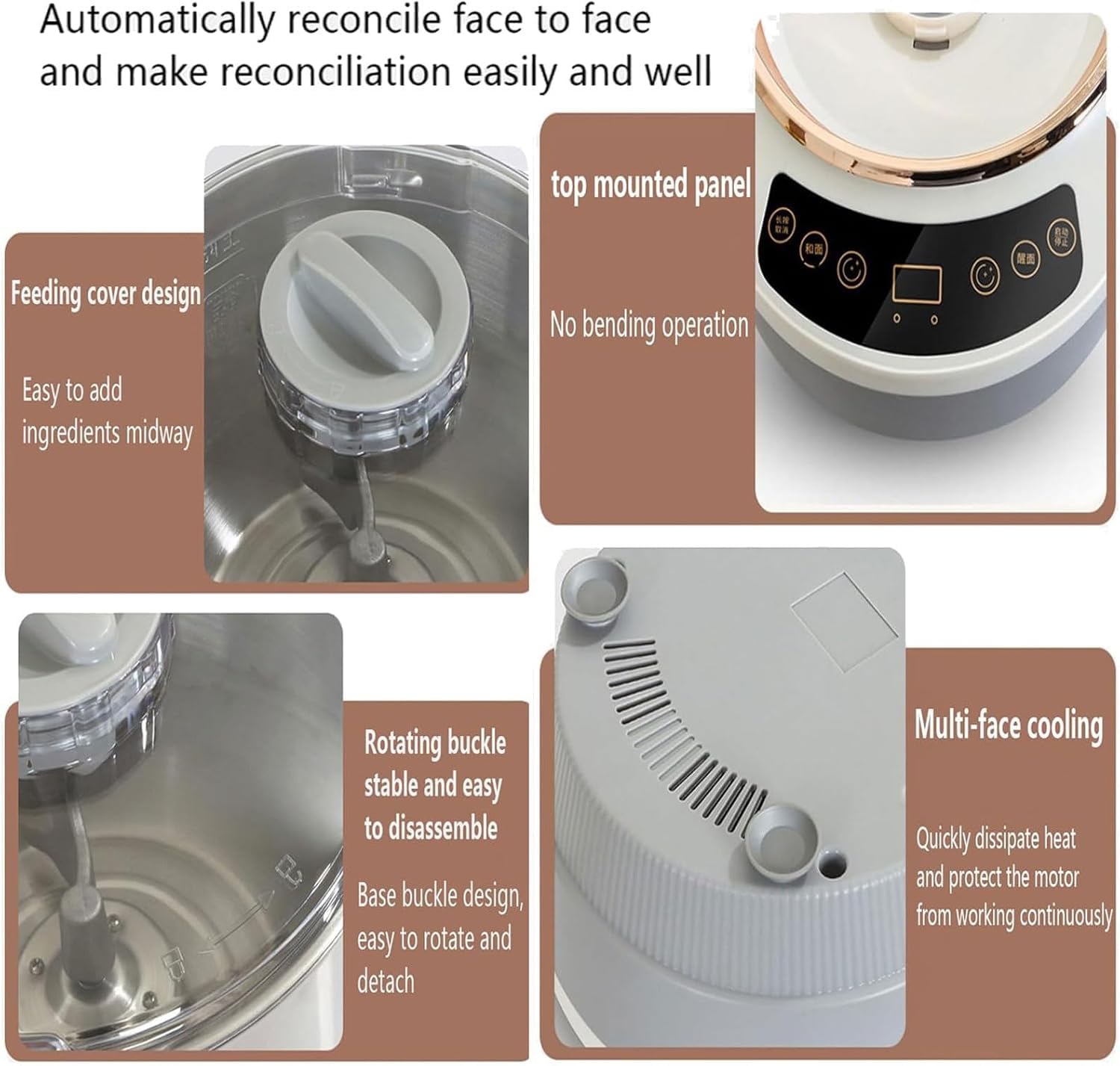 Machine à pâte avec fonction de fermentation,mélangeur de farine de pâte en acier inoxydable antiadhésif 5L/7L avec tasses et cuillères à mesurer,machine à pétrir la pâte, minuterie et panneau tactile