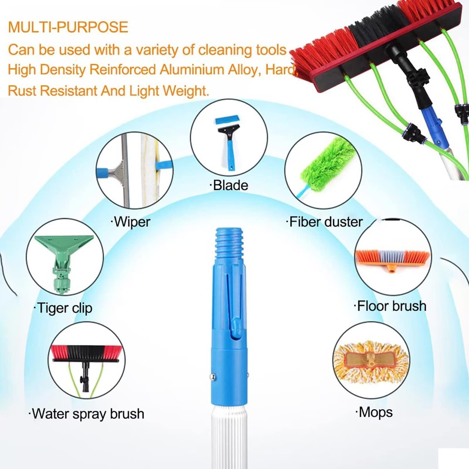 Zestaw do czyszczenia okien z drążkiem teleskopowym 12 m, szczotką i raklą, system myjki plecakowej dla rezultatów bez smug