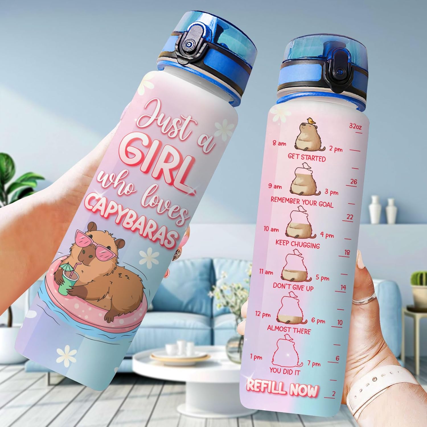 Kawaii Capybara Water Bottle 32oz – Just a Girl Who Loves Capybaras Cute Animal Bottle with Time Marker, Reusable Drink Bottle Gift for Teen Girls, Kawaii Lovers - Image 6