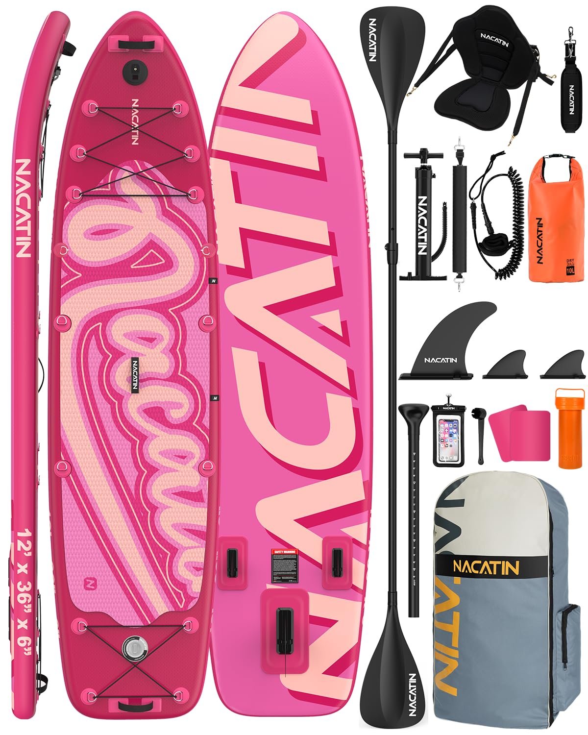 Paddle Boards for Family, 12' Inflatable Stand Up Paddle Board with Kayak Conversion Kit, Complete SUP Set Paddle Boards for Adults, with Single/Double Paddle, Kayak Seat and More Accessories