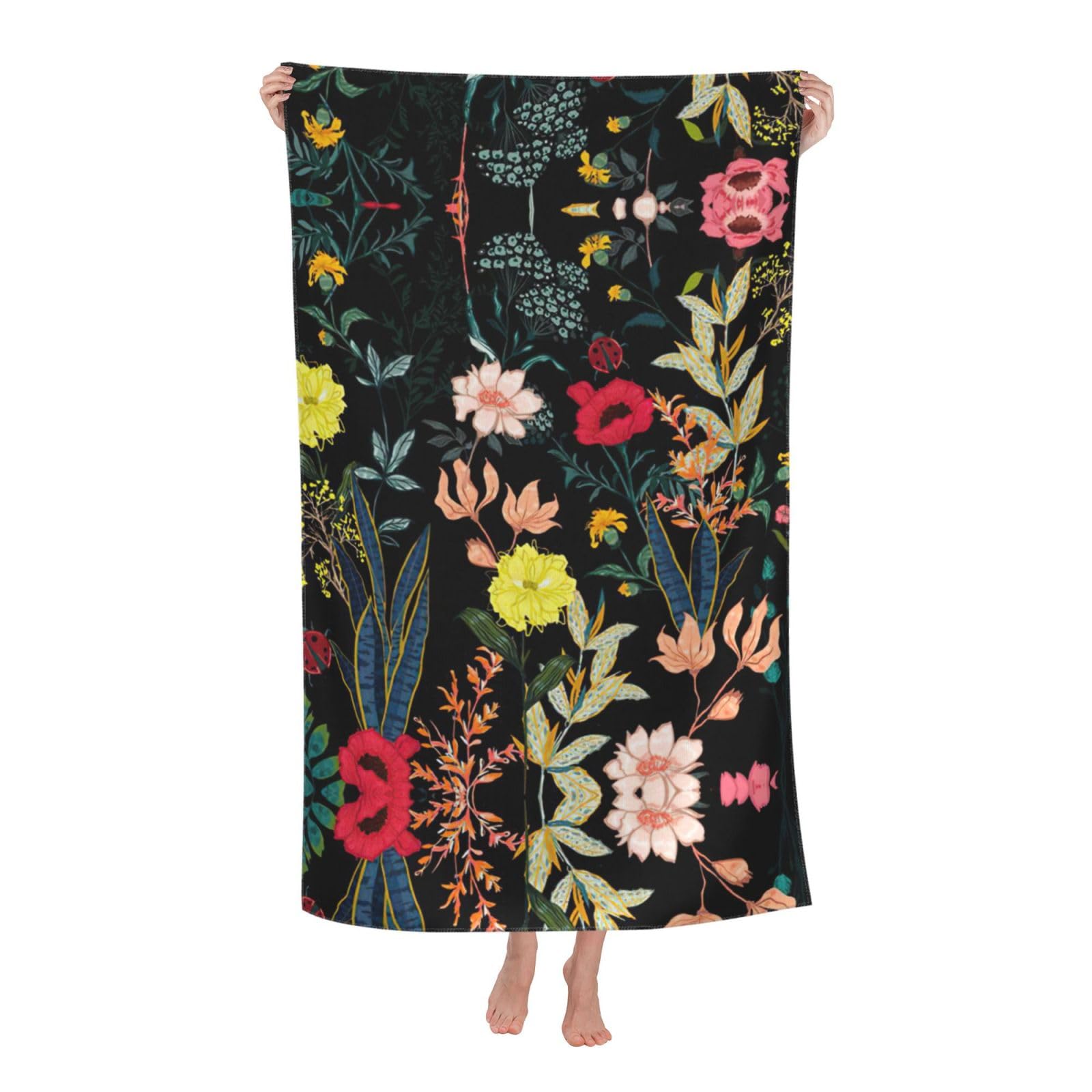KPXXAQT Colorful Boho Floral Print Oversized Adult Beach Towel Quick-Dry Travel Swimming Camping Outdoor Adventures