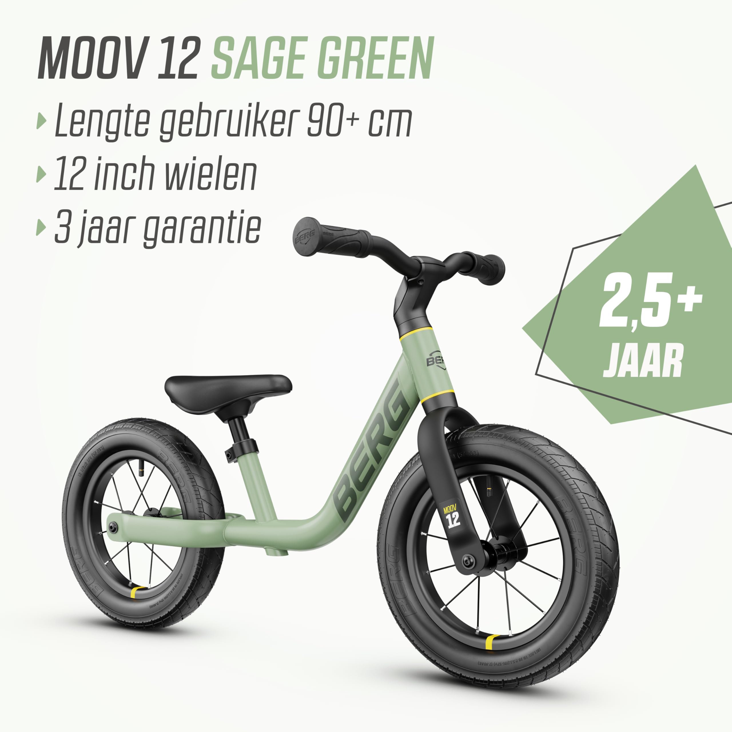 🚲 Berg MOOV 12 – Bicicleta De Aprendizaje De 12″ Para Niños De 2.5 Años, Ligera, Sillín Ajustable Y Mango De Transporte