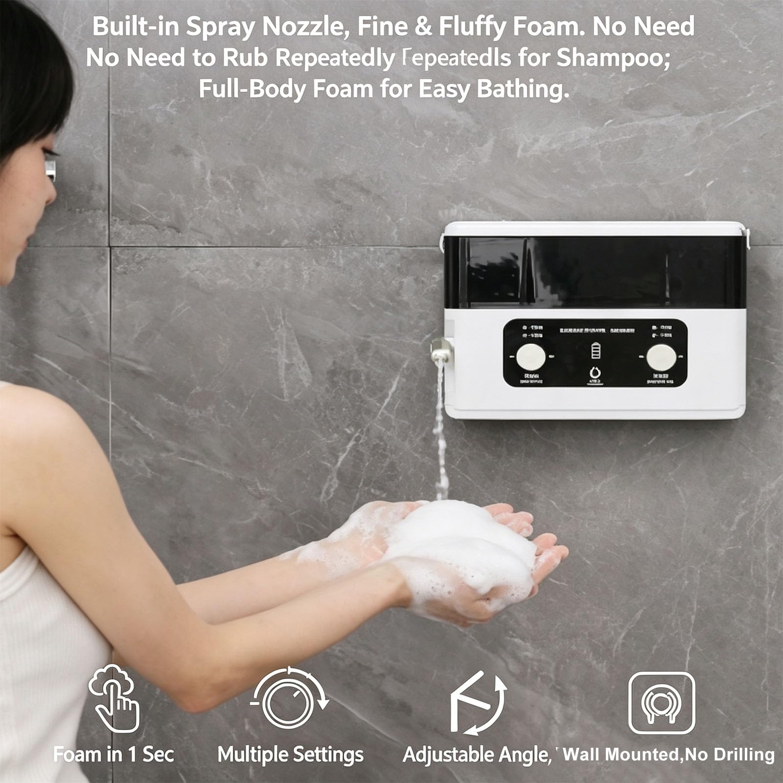 Cabezal De Ducha Con Máquina De Espuma Inteligente, Rociador Eléctrico De Espuma De Pared, Boquilla Ajustable De 360°, Control De Volumen De Espuma De 9 Niveles, Diseño Impermeable, Para Champú