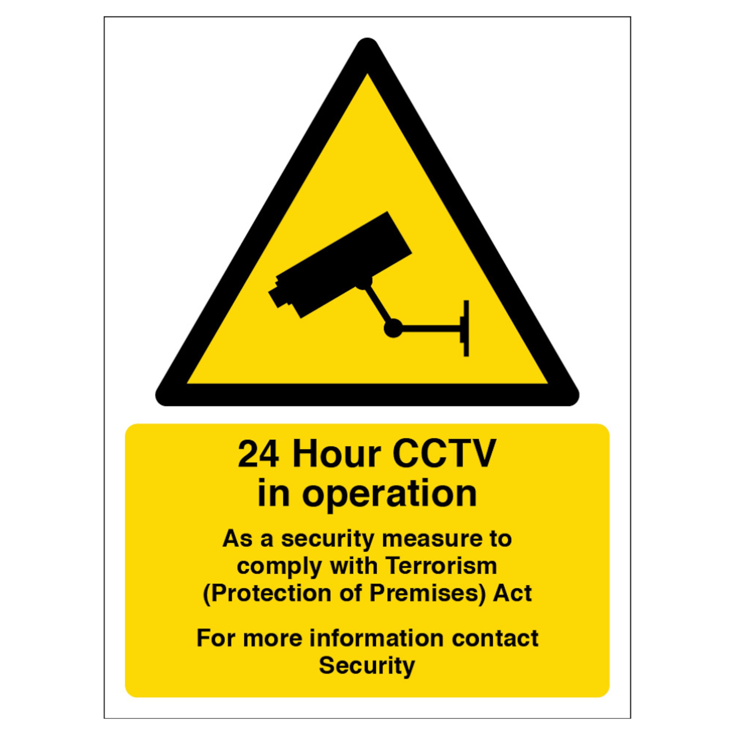 V Safety CCTV in Operation - Comply with Terrorism Act - Contact Security 150 x 200mm - 2mm Rigid Plastic