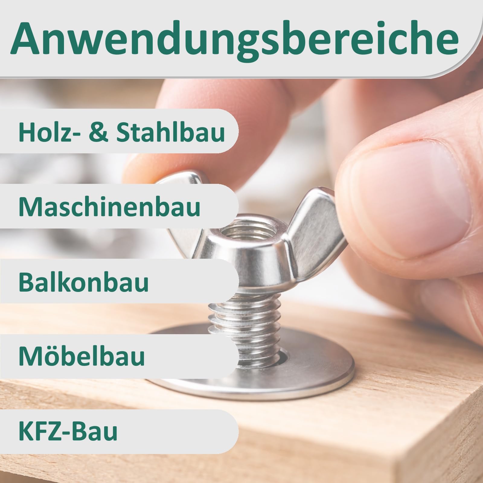 DSM – Flügelmuttern M6 ähnl. DIN 315 – amerikanische Form – Edelstahl A2 – Wing Nut, Schmetterlingsmutter – rostfreie Flügelmutter zur universellen Nutzung – 100 Stück