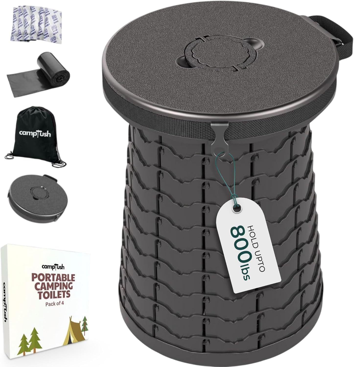 Retractable Portable Toilet for Camping - Large & Height Adjustable - Foldable Camping Toilet for Hiking/Travel | Portable Potty for Adults, Kids and Outdoor Car Camp