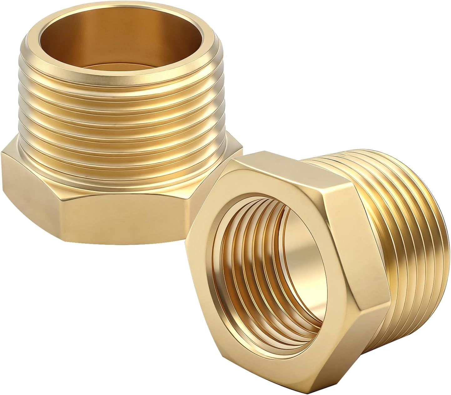 Brass Reducer Hex Bushing, 3/4" Male NPT to 1/2" Female NPT, Heavy Duty Threaded Pipe Adapter for Plumbing Gas Hydraulic Systems