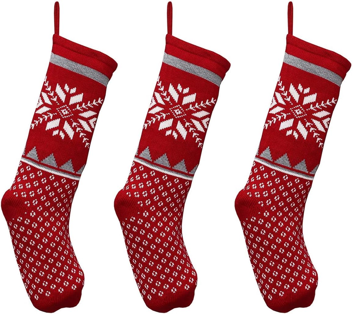 New Traditions Simplify Your Holiday 3-Pack Patterned Christmas Stocking Set (Snowflake and Lines (Red))