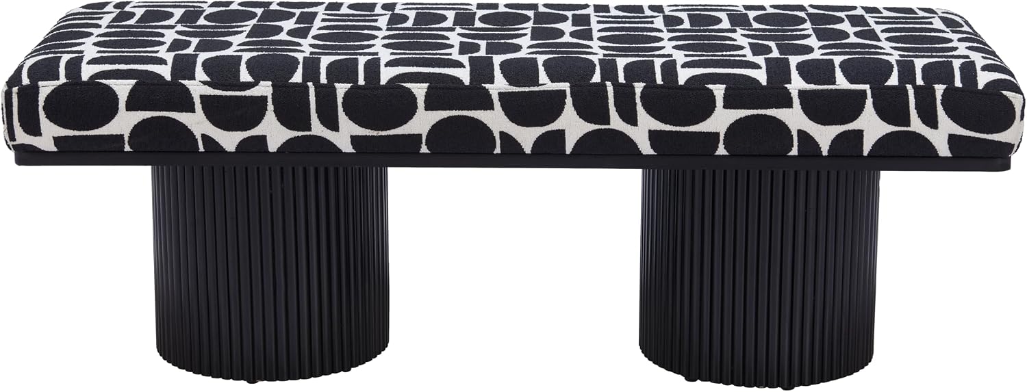 Zuo Botoia Bench Black & White, Black Bench, Modern Style, Textured Weave, Seats up to 2, Plywood, Indoor Living, 48.4" W x 18.1" D x 16.9" H
