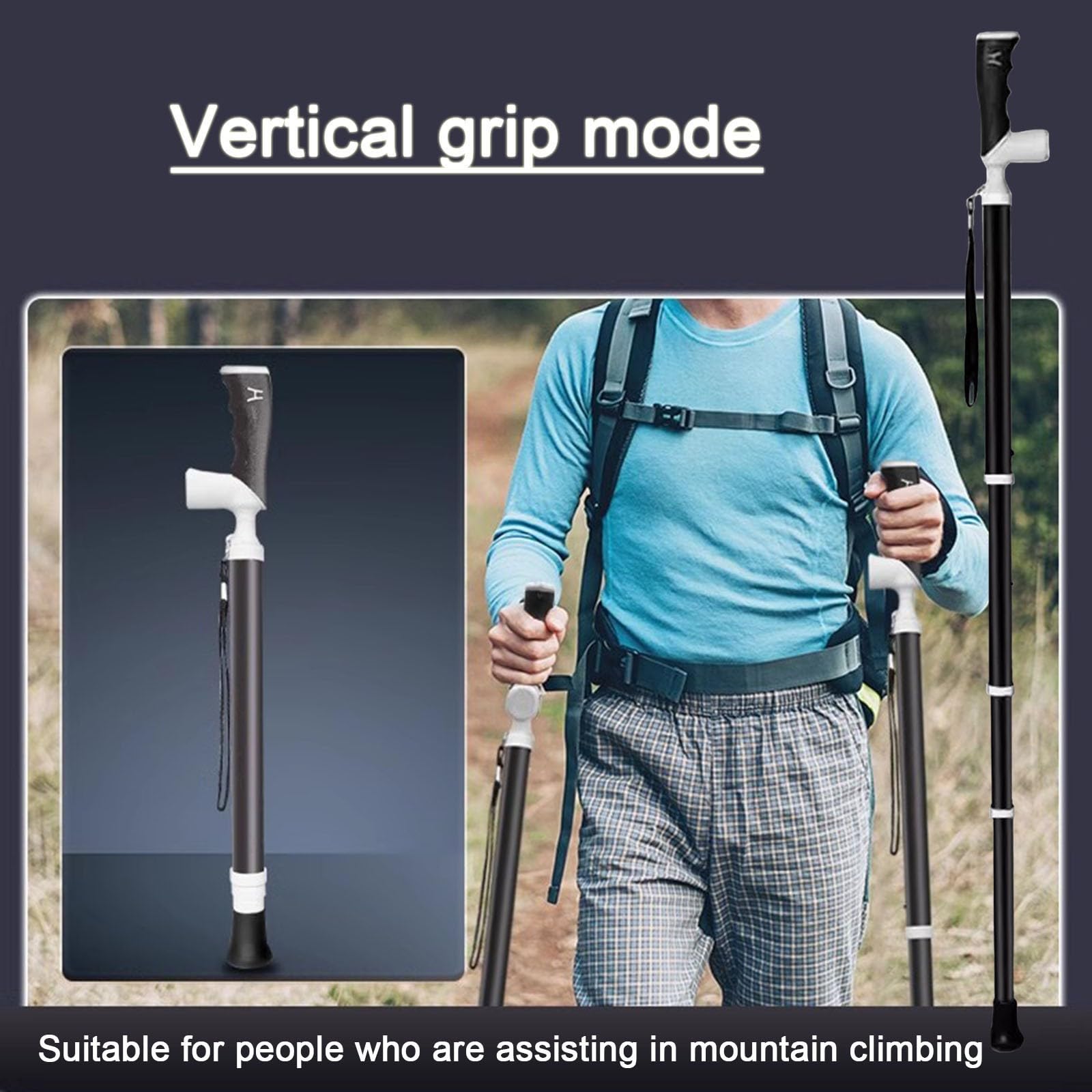 Batons De Randonnée Télescopiques 4 Sections Bâton De Marche En Plein Air | poignée à double usage canne de marche portable - rétractable jusqu'à 38 cm(38~105cm)