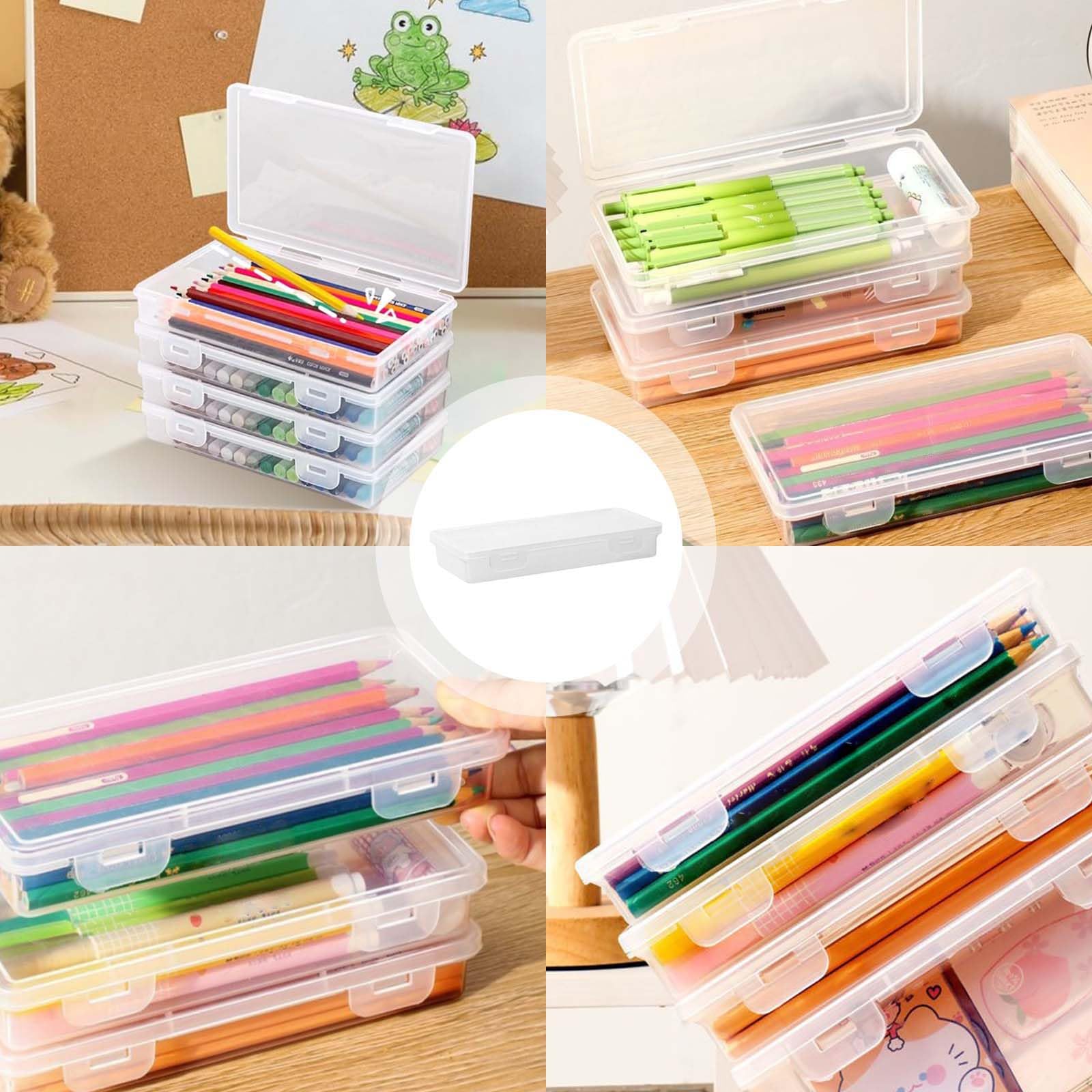 JIANTA 6 Pezzi Scatole Impilabili Traslucide, Astuccio per Matite in Plastica, Organizzatore di Scatole per Penne Trasparenti per Scuola Ufficio Casa
