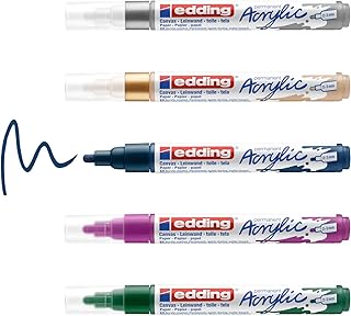Publicité sponsorisée - edding 5100 Marqueur acrylique - vert, violet, bleu, argent, or - 5 couleurs (festives) - pointe r...
