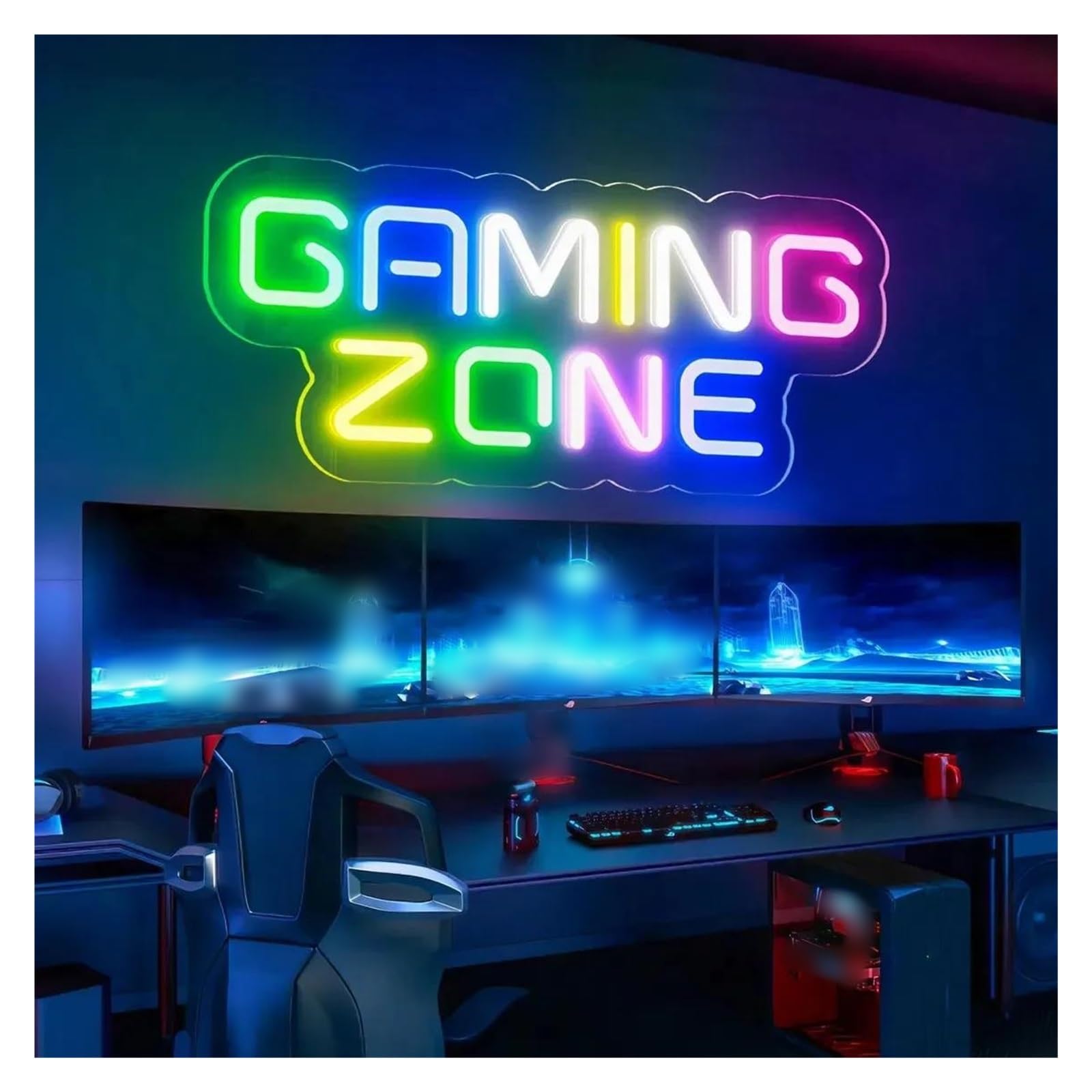 Décor Mural Lumière Panneau Néon Gaming Zone Lumière LED Variable Pour Gamer Adolescents Enfants, Chambre À Coucher, Salle De Jeu, Fête, Pub, Lampe Éclairée 50cm(Multicolor)