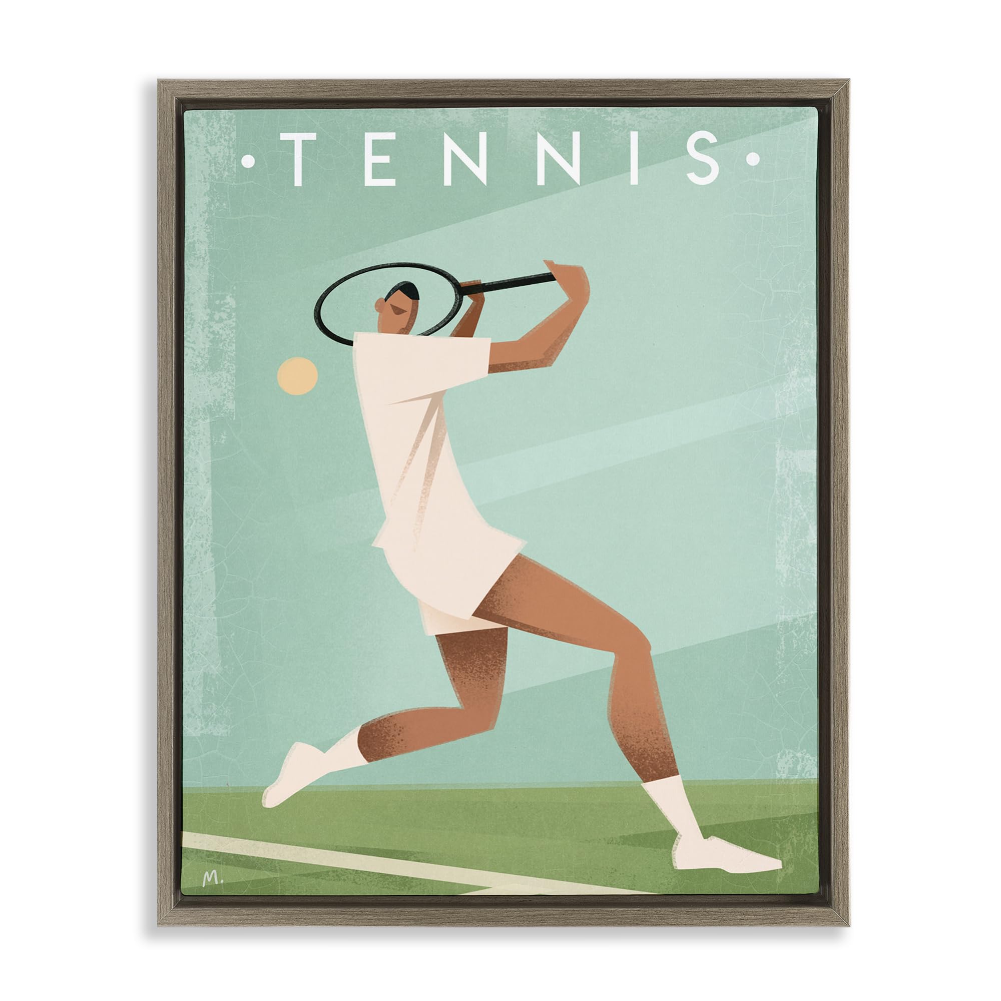 Stupell Industries Montalcino Elm (Textured) 'Vintage Tennis Swing'| Floating Frame Canvas Art