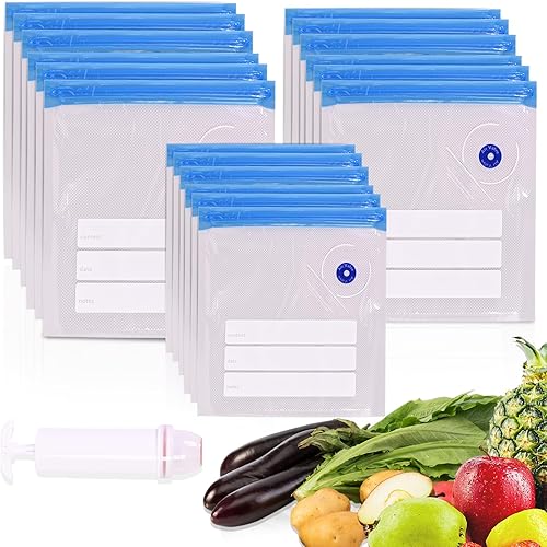 Bolsas Sous Vide, 24 bolsas reutilizables de sellado al vacío de 3 tamaños para alimentos, bolsa selladora con cremallera al vacío con bomba de