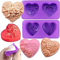 Vista 1 de Molde de silicona para jabón de corazón de rosa, molde de silicona con forma de amor en 3D, molde de fondant, pastel hecho a mano, chocolate