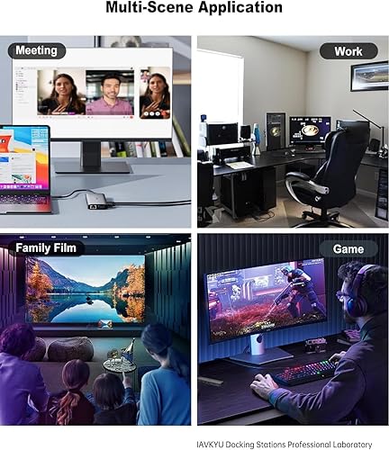 Miniatura 10 de Estación de acoplamiento USB C para laptop, estación de acoplamiento de monitor doble, estación de acoplamiento 13 en 1, 3 monitores con 2HDMI, VGA,