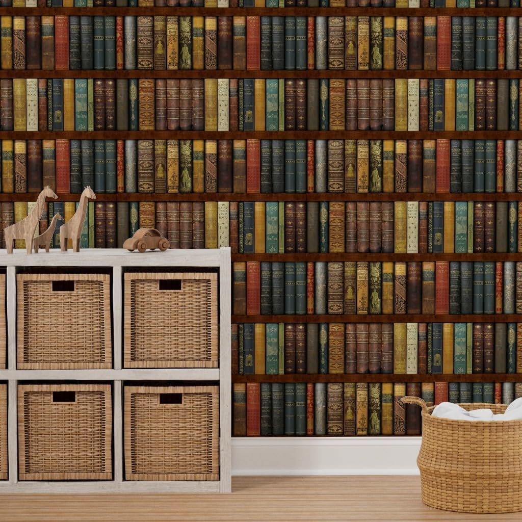 Peel & Stick Wallpaper 3ft x 2ft - Library Shelves Photographic Victorian Old World Books Literary Book Fancy Custom Removable Wallpaper by Spoonflower