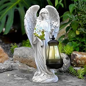 Tuzsocr Solar Engel Gartenstatue - 33cm Wetterfeste Grabdeko Mit LED