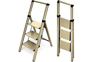 3-Step Foldable Aluminum Step Ladder in Gold