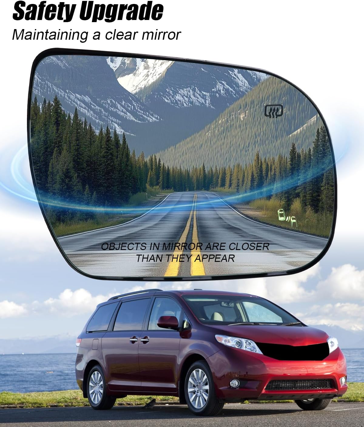 Right Passenger Side Mirror Glass Fit for Toyota Sienna 2013-2020 Replace 87903-08090 with Heated/Blind Spot Detection without Auto Dimmig