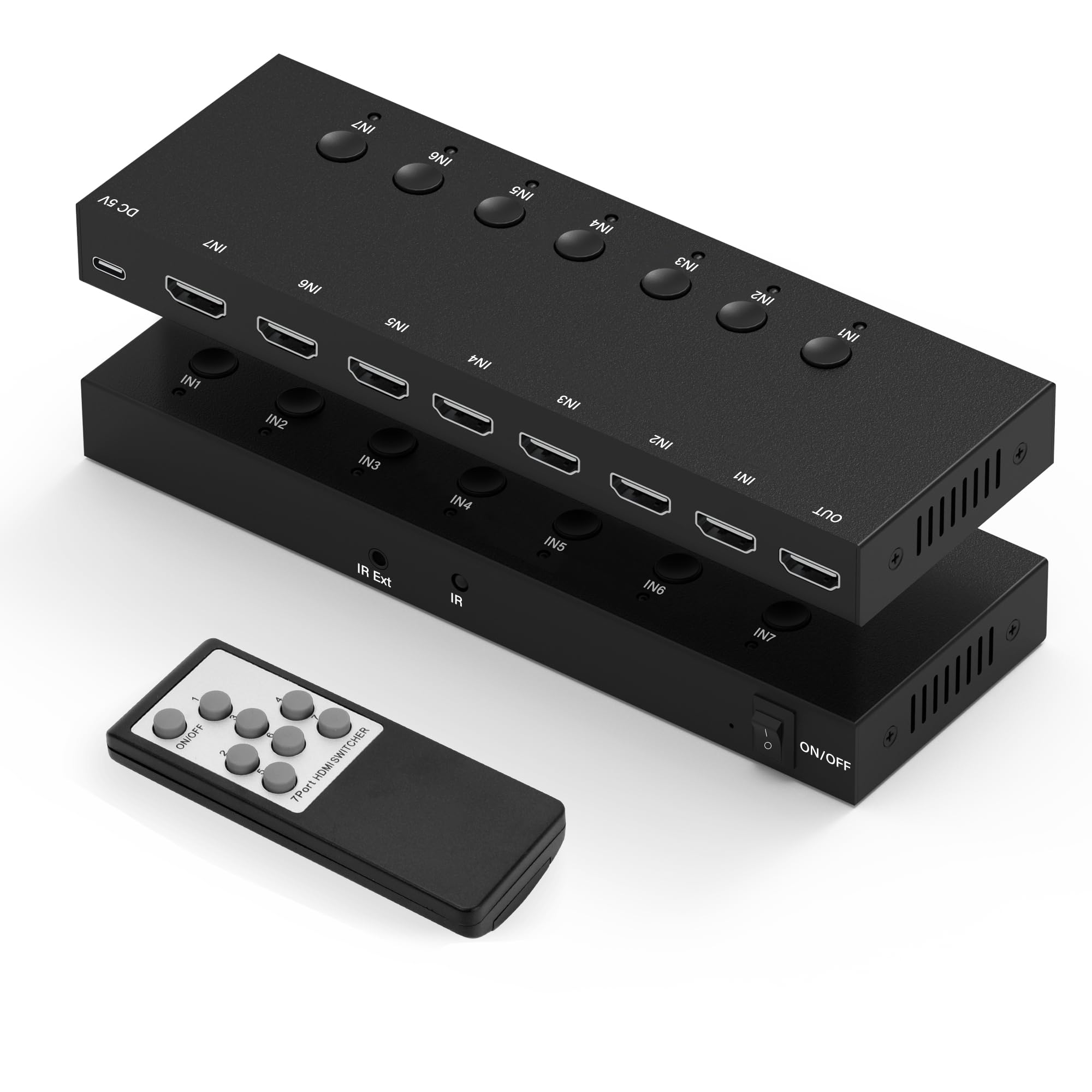 4K@60Hz 7 in 1 Out HDMI Switch, 7 Port HDMI Switcher Selector Support HDR10 & HDCP 2.2 & Full 3D with IR Remote Control and ON/Off Switch for Nintendo