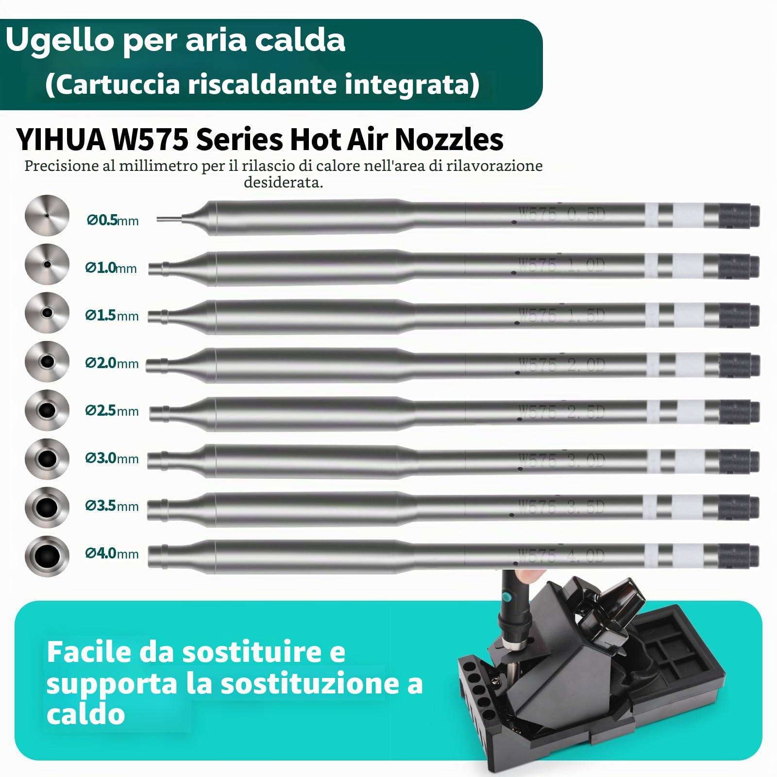 YIHUA 8509-I Saldatore Aria Calda, Stazione Saldante con Riscaldamento Rapido, Display Inclinabile, 3 Canali Preimpostati. 8 Ugelli per Rilavorazione e Riparazione SMD per la microsaldatura