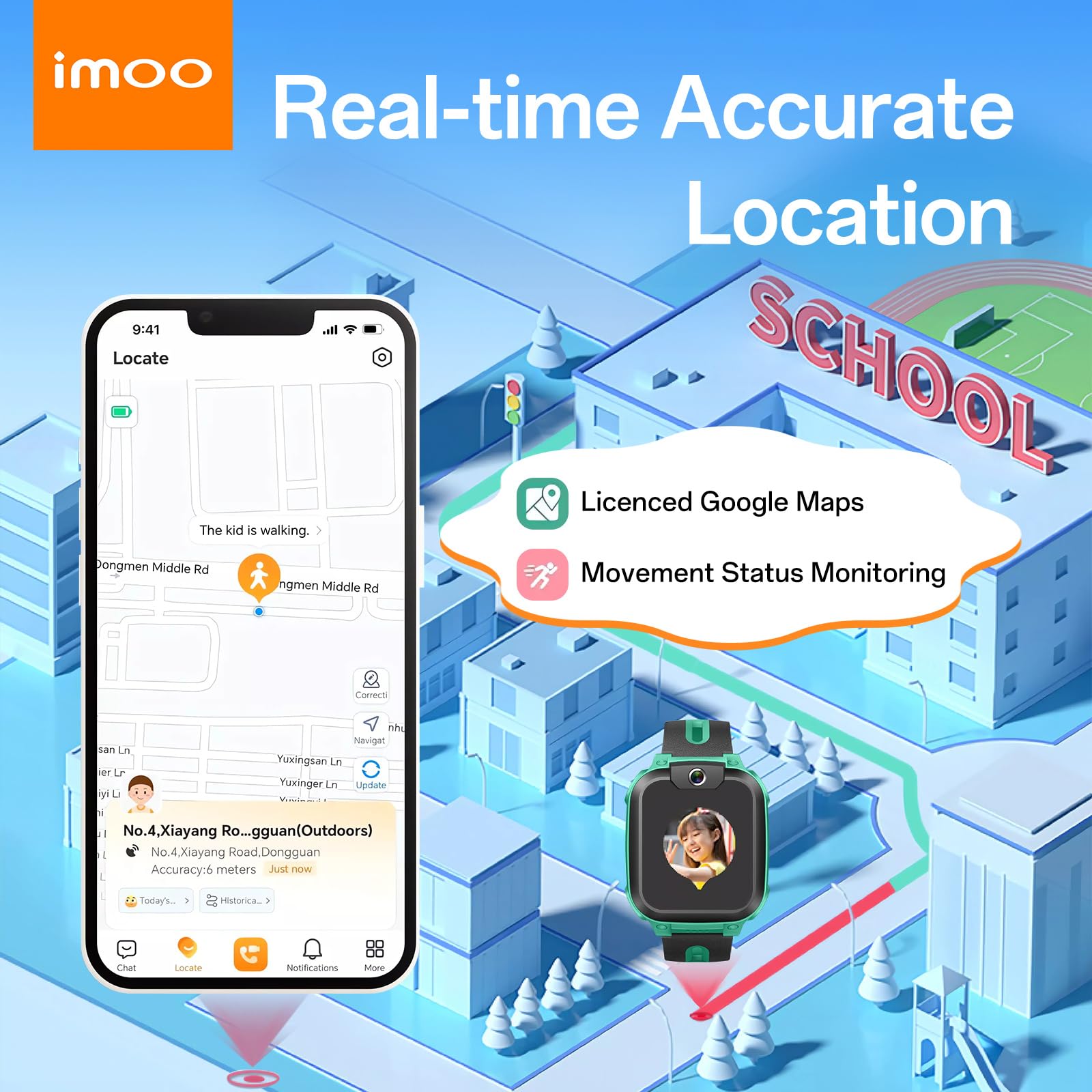 imoo Z1 Reloj Inteligente para Niños, 4G Video y Llamadas Reloj Teléfono con Seguimiento GPS, Resistencia al Agua IPX8, Batería Duradera, Modo de Clase, Rechazo de Extraños, Chat Familiar (Verde)